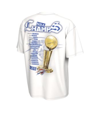 Men's and Women's White Oklahoma City Thunder 2025 NBA Finals Champions Celebration Parade Roster T-Shirt