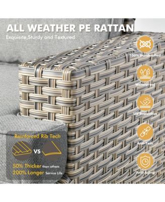 10 Pieces Outdoor Patio Furniture Set,Rattan Sectional Sofa Couch,Outside Coversation Set with Swivel Chairs,54" Fire Pit and Solar Coffee Table