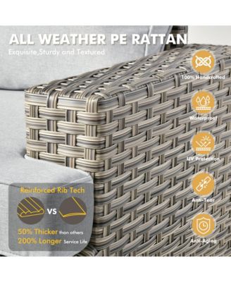 10 Pieces Outdoor Patio Furniture Set,Rattan Sectional Sofa Couch,Outside Coversation Set with Swivel Chairs,54" Fire Pit and Solar Coffee Table