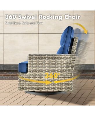 10 Pieces Outdoor Patio Furniture Set,Rattan Sectional Sofa Couch,Outside Coversation Set with Swivel Chairs,54" Fire Pit and Solar Coffee Table