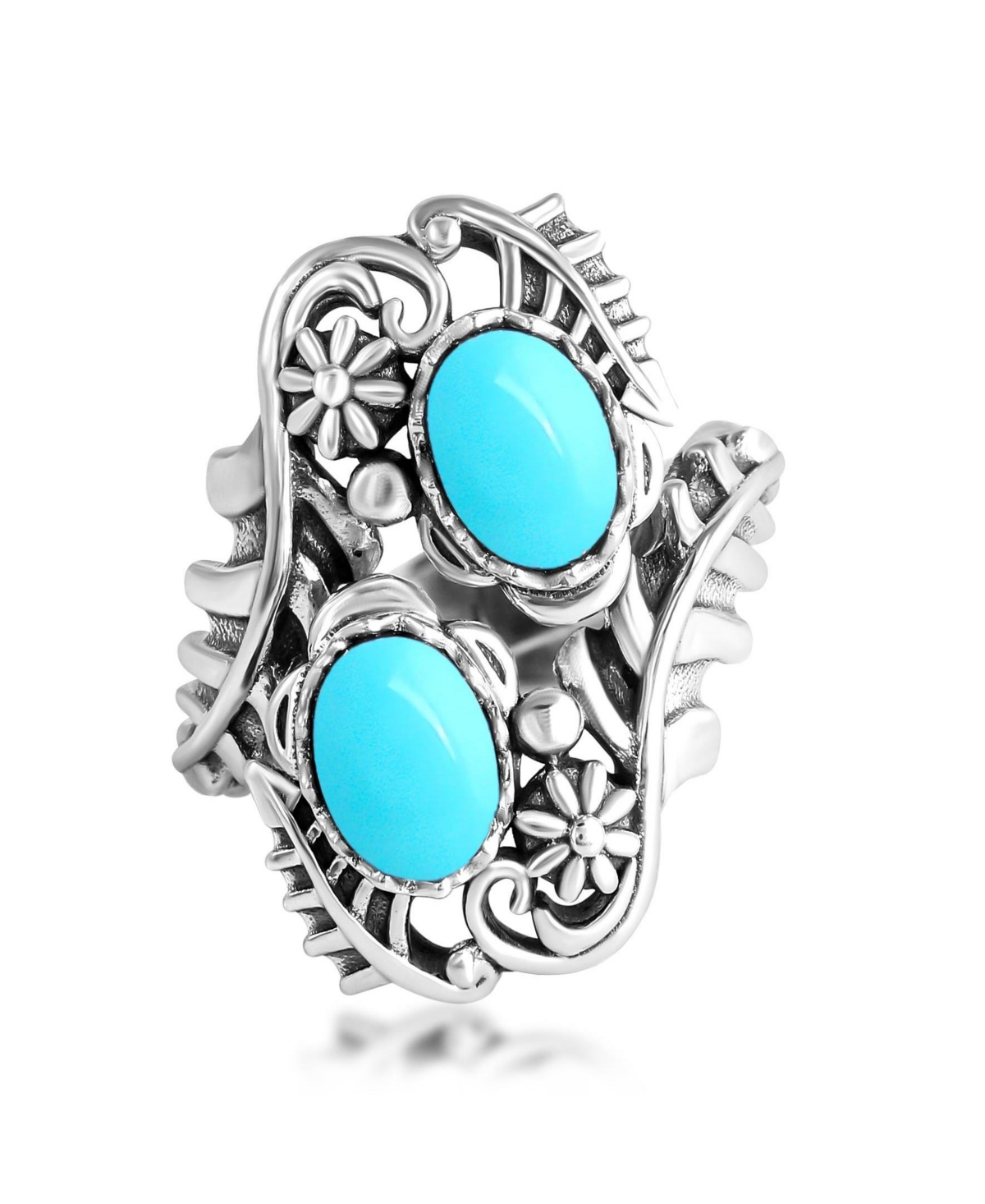 Sterling Silver Sleeping Beauty Turquoise Vine and Leaf Bypass Ring, Size 6