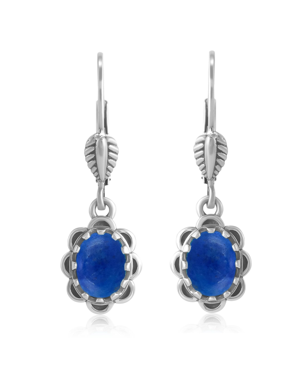 Sterling Silver Lapis Concha Lever Back Dangle Earrings - Blue