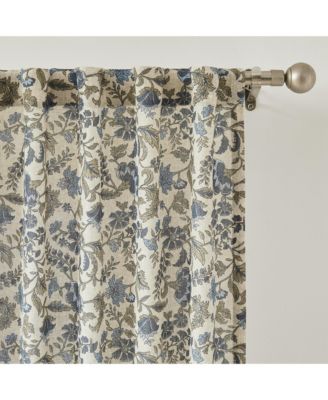 Lillian Block Print Linen Textured Window Curtain Panels Blue/Sage Pair 37x84