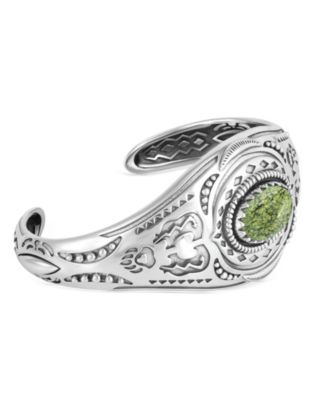 Sterling Silver Serpentine Oval Cut Bear Cuff Bracelet, Size Large