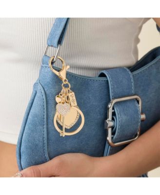 Pave Crystal Heart Keychain Bag Charm