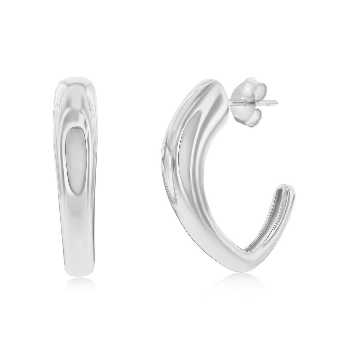Sterling Silver, Irregular Shaped Hoop Earrings - Silver