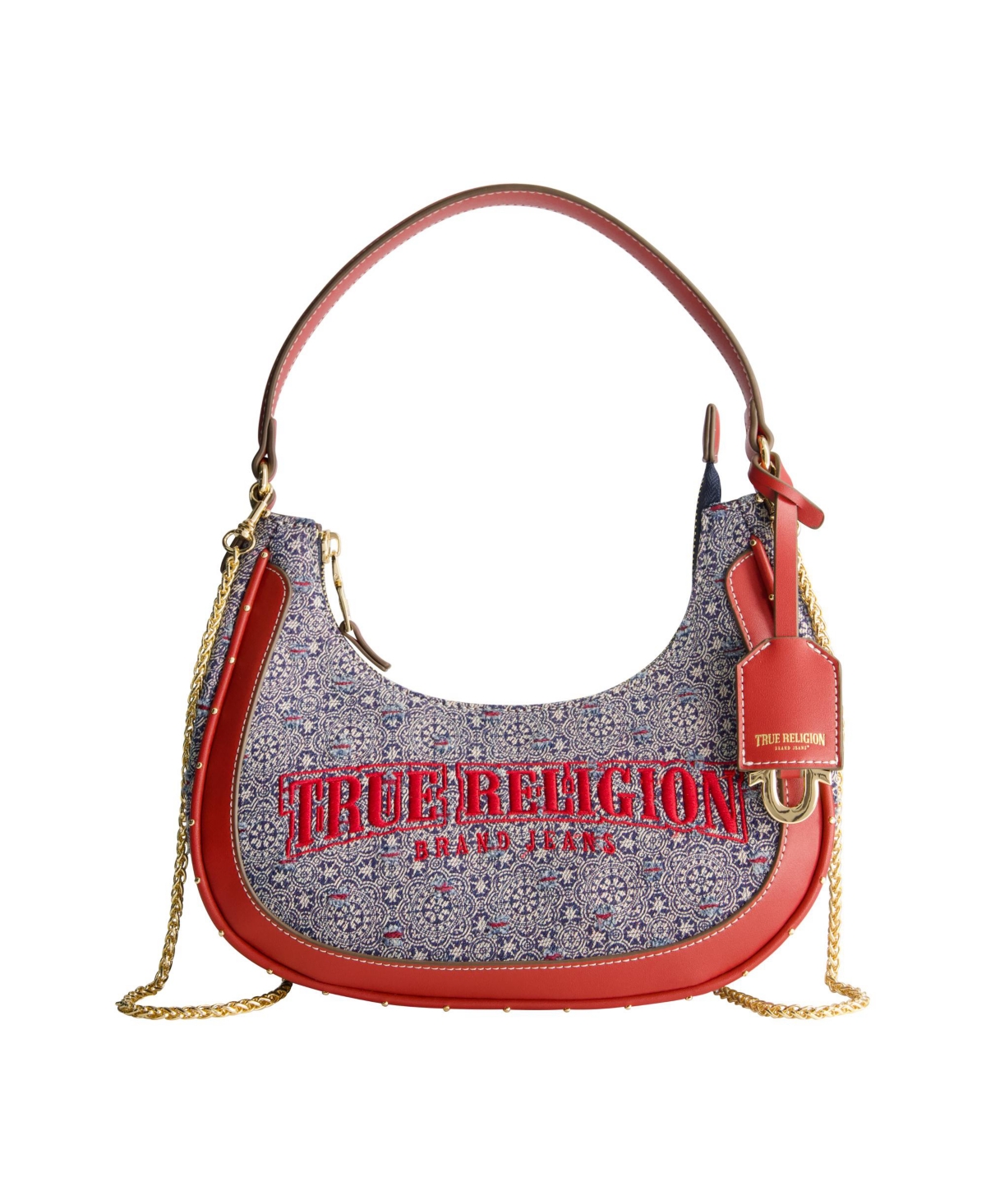 Striped Denim Small Hobo - Red
