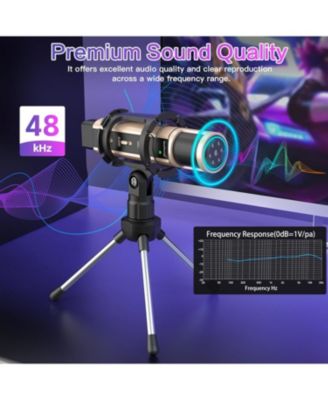 USB & 3.5mm Microphone with Type-C Adapter, Echo Volume, Tripod Stand, Pop Filter for ASMR, Video Recording, Streaming, Discord