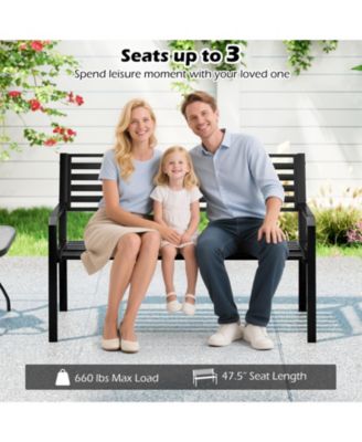 50'' Outdoor Metal Park Bench for 2-3 People w/ Armrests & Backrest for Backyard
