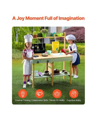 Kids Outdoor Wooden Mud Kitchen Toy Playset for Pretend Cooking and Gardening