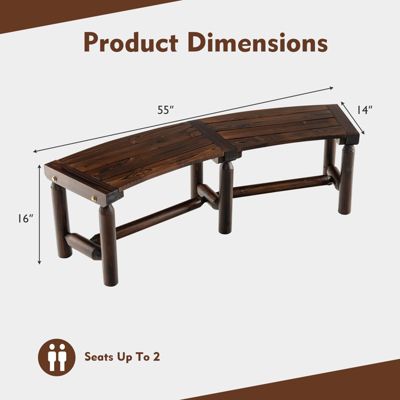 Curved Bench Carbonized Wood Dining Bench for Round Table 710 LBS Max Load Patio