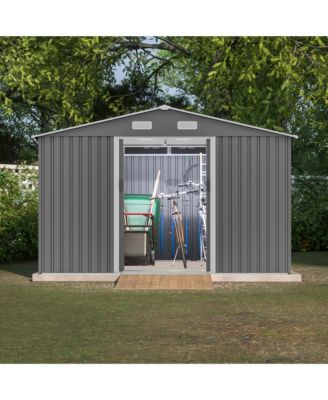 10x8 FT Grey Metal Storage Shed with Lockable Doors