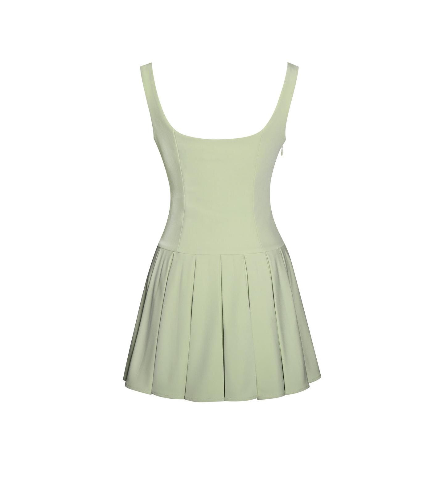Женское платье Miss Circle Tala Pistachio Green Sleeveless Pleated Preppy Mini, цвет: Фисташковый зелёный — фото 3