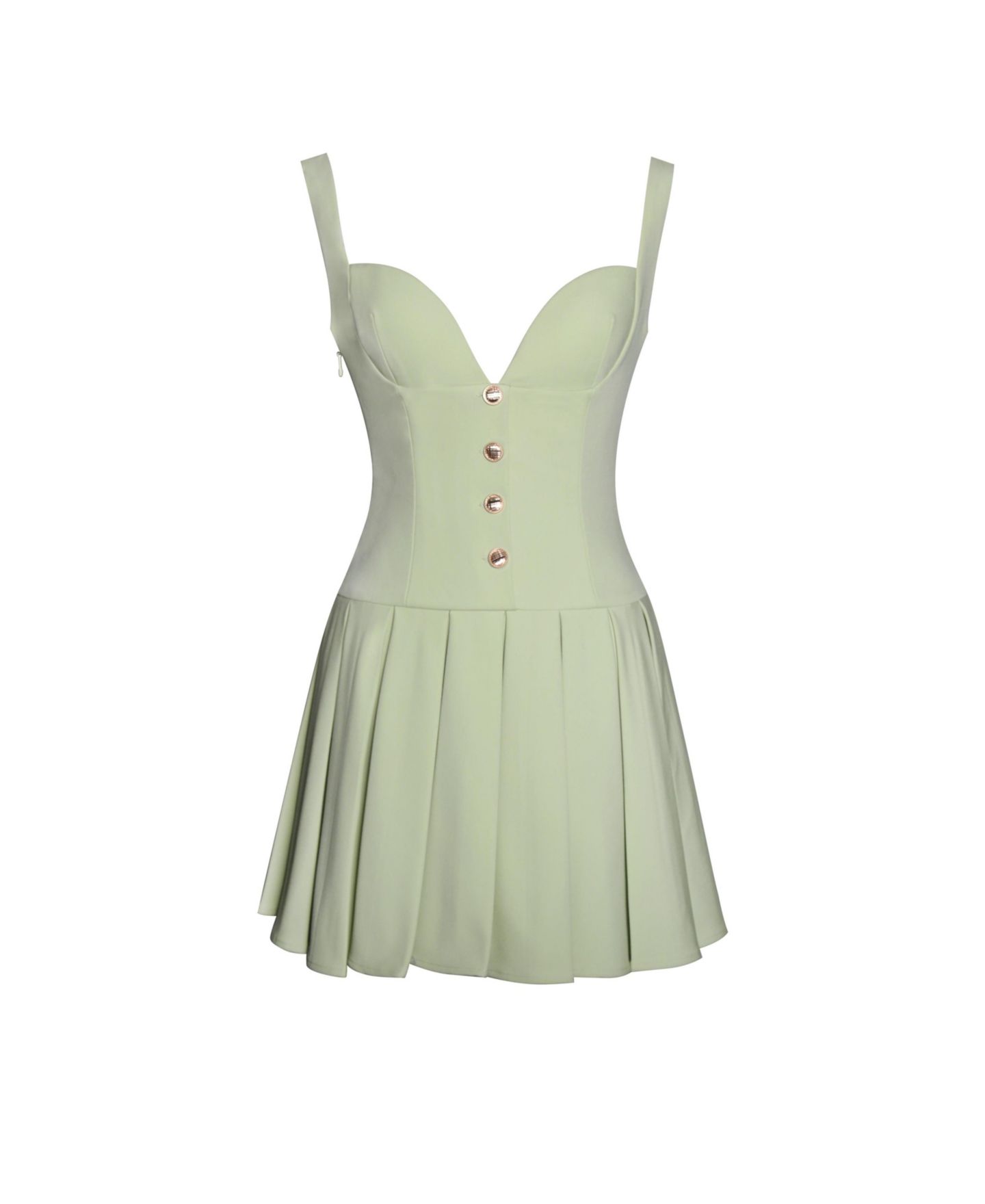 Женское платье Miss Circle Tala Pistachio Green Sleeveless Pleated Preppy Mini, цвет: Фисташковый зелёный — фото 10