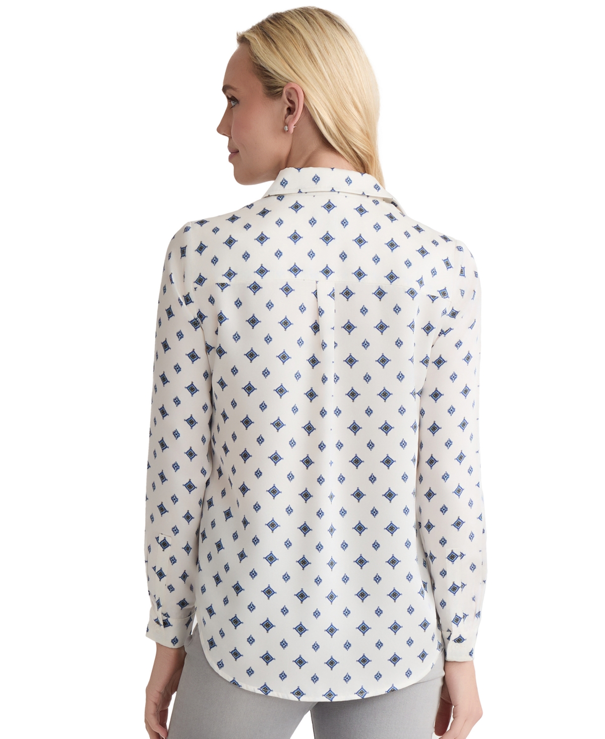 Jones New York Women's Printed Button-down Long-sleeve Utility Blouse In Multi