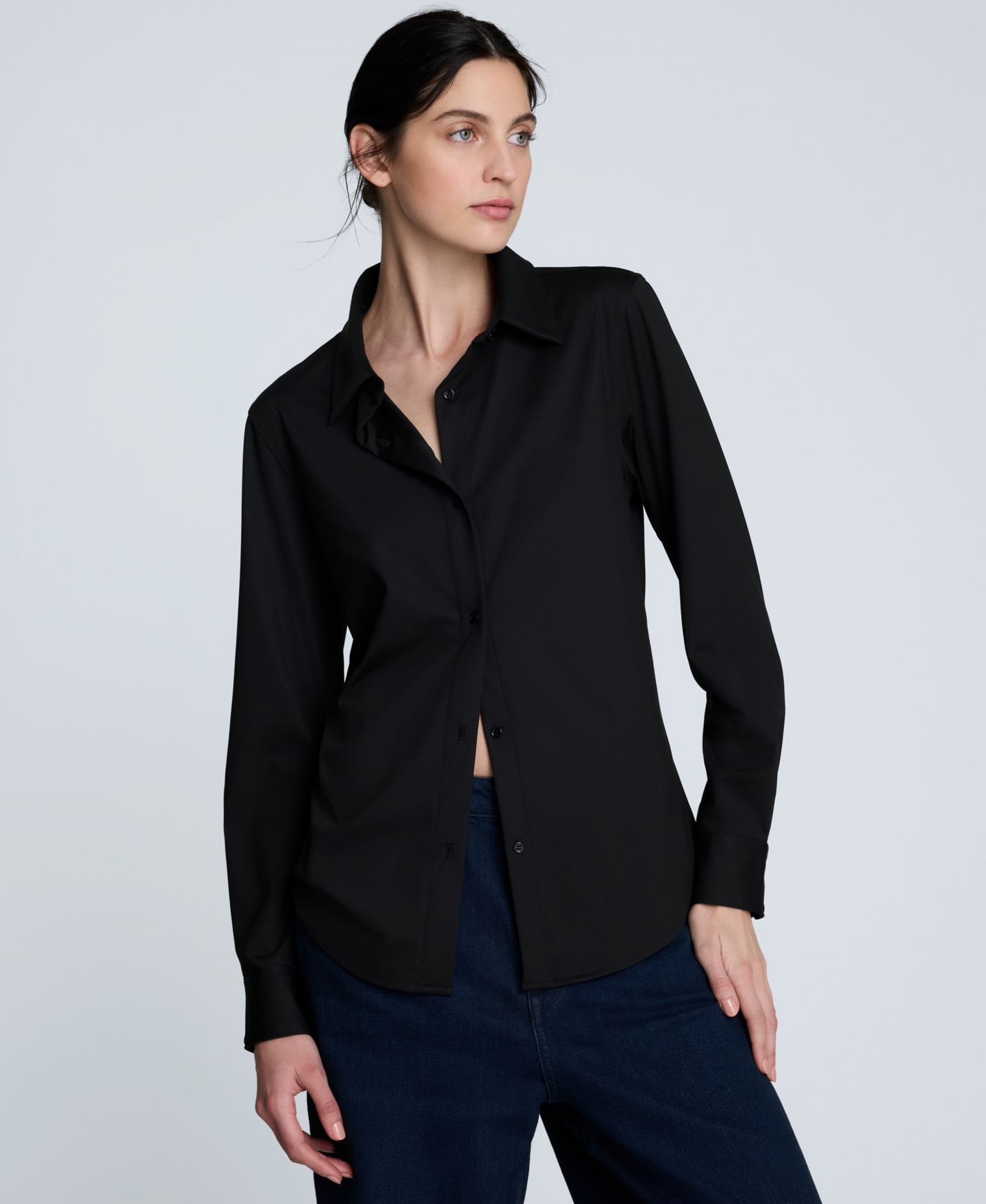 Женская рубашка Kenneth Cole Metro Knit Long Sleeve Button Front, цвет: Чёрный — фото 3