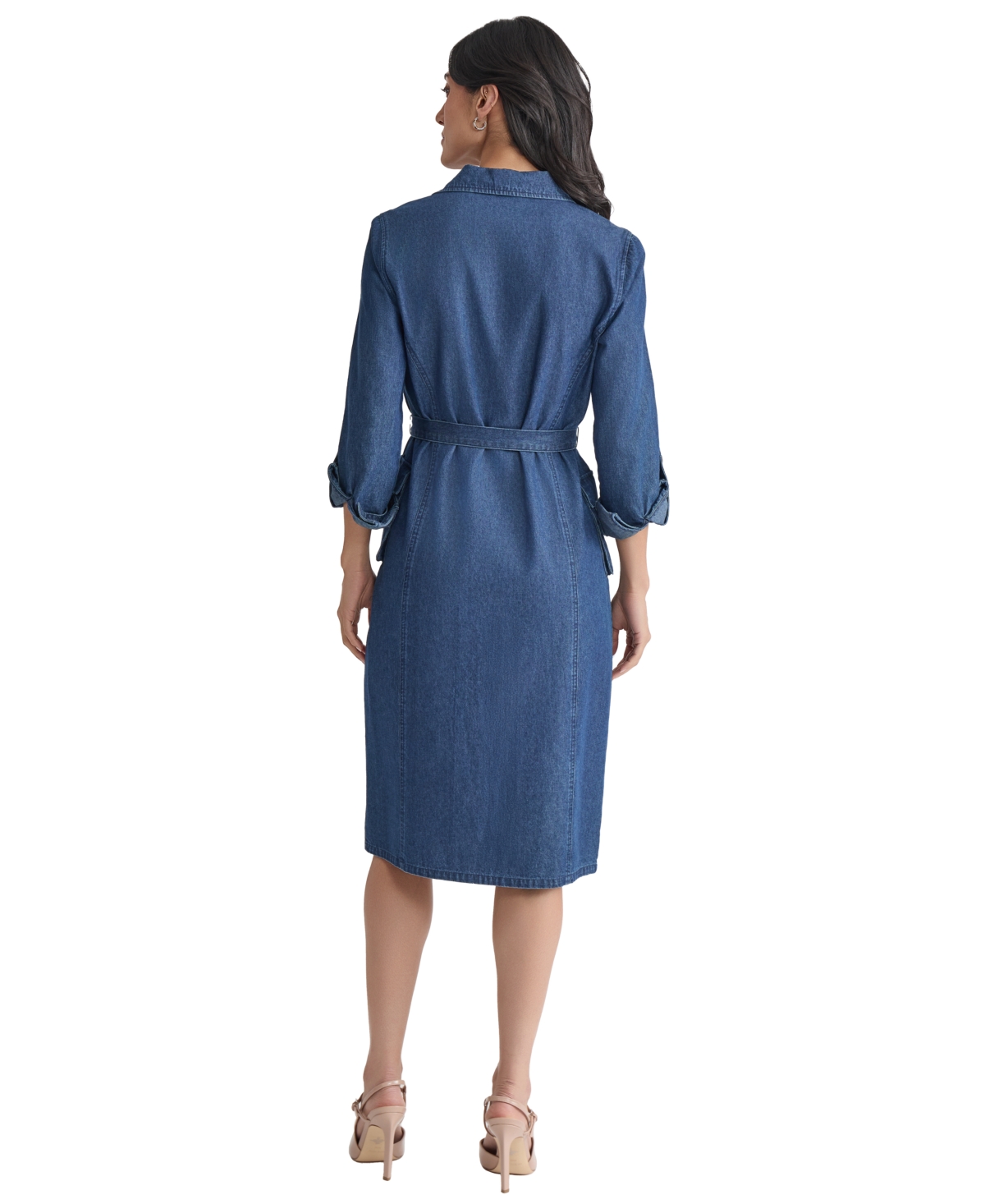 Jones New York Women's Belted Button-down Cotton Collared Denim Dress In Blue