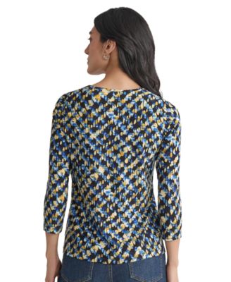Women's Printed Embellished-Keyhole 3/4-Sleeve Top
