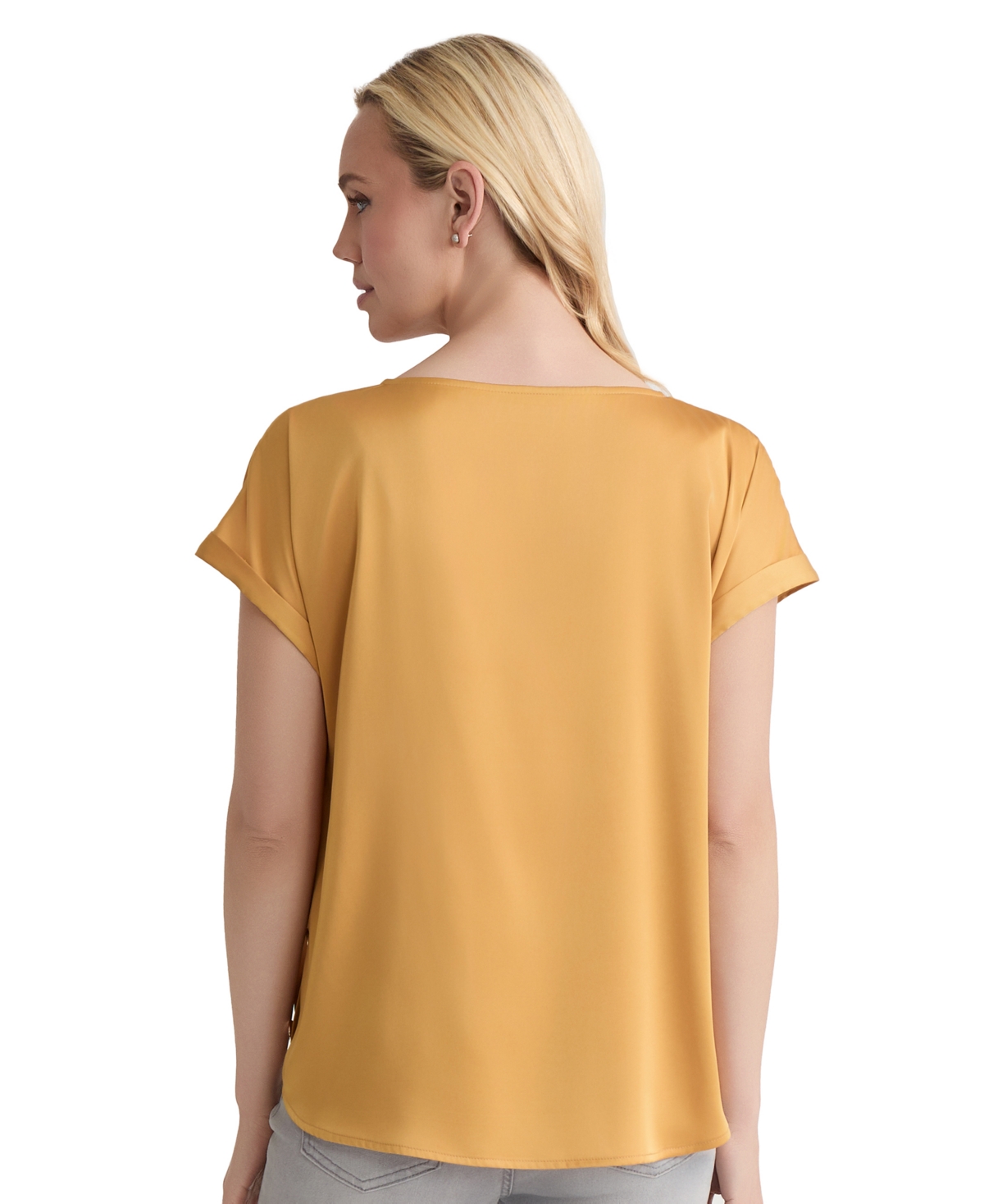 Jones New York Womens Side Button Cuffed Sleeve Top Pxs Xl In Gold