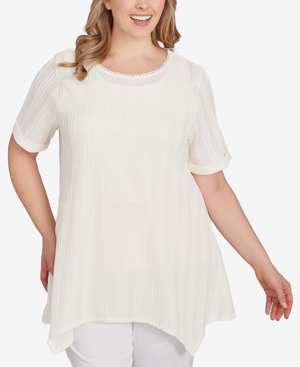 Plus Size Solid Crinkle Knit Top - Turquoise