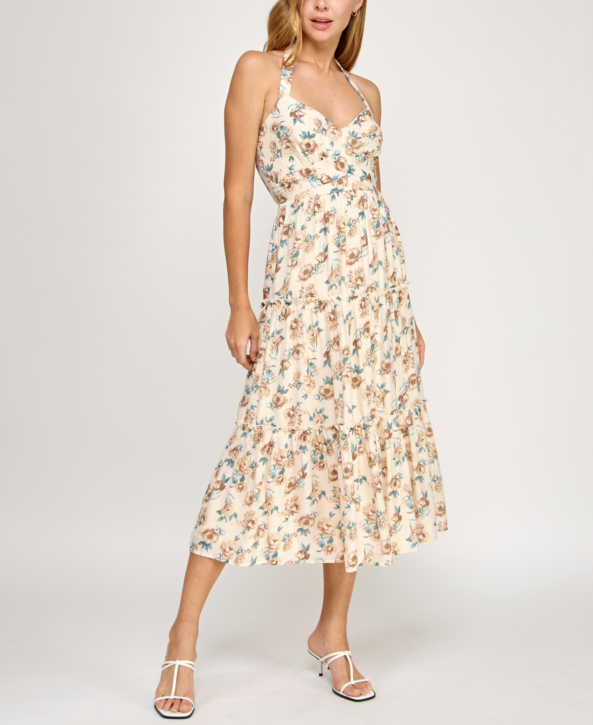 Juniors' Printed Sleeveless Halter Midi Dress - Mauve floral
