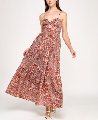Trixxi - Juniors' Printed Keyhole Sleeveless Maxi Dress