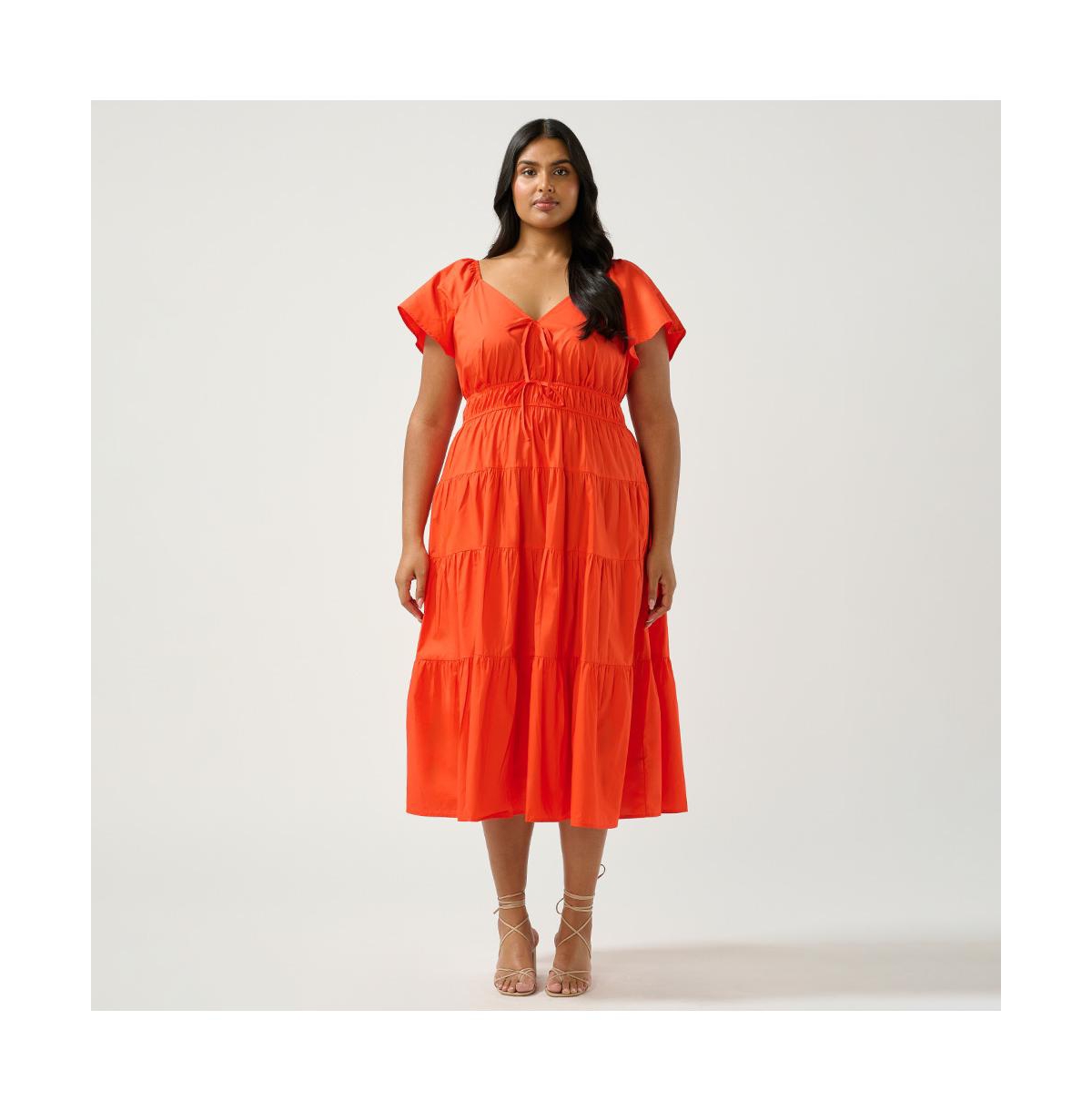 Ana Tiered Midi Dress - Tangerine