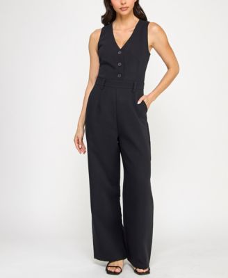 Planet Gold - Women's Woven V-Neck Sleeveless Jumpsuit