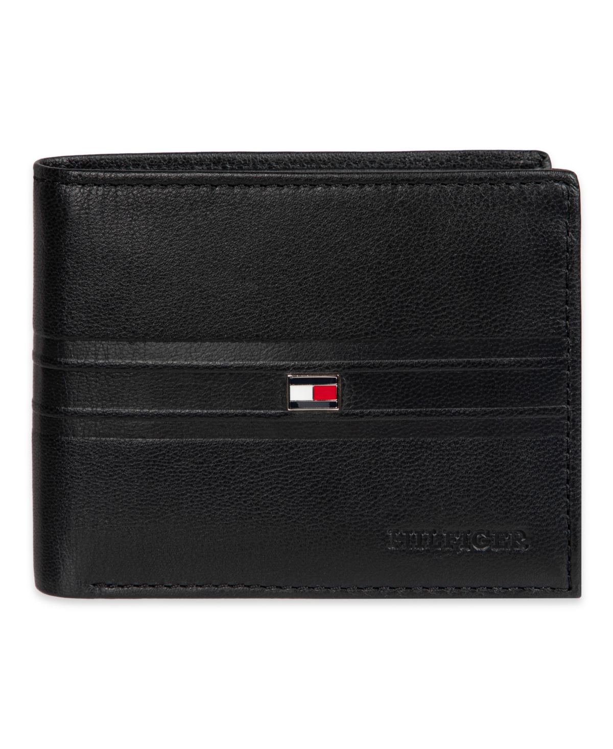 Tommy Hilfiger Men's Rfid Stripe Embossed Bifold Traveler Wallet In Black