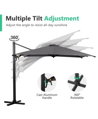 10 FT Cantilever Patio Umbrella with 360° Rotation & Tilt Adjustment, Square Outdoor Offset Umbrella with Aluminum Pole