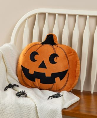 Fall and Halloween Fabric Double Sided Pumpkin Decorative Pillow, 16" x 5"