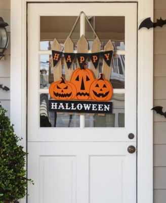 14" Halloween Wood Jack-O'-Lantern Door Hanger
