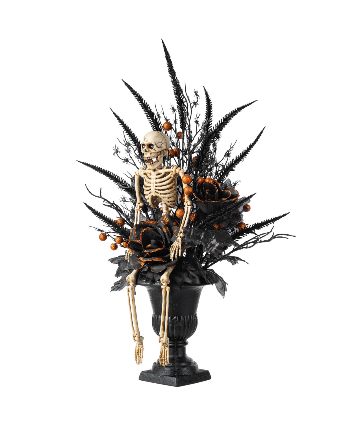 22" Halloween Black Rose, Skeleton and Berry Urn Table Tree - Multi