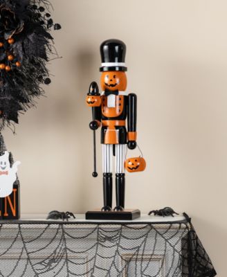 Halloween Wooden Pumpkin Nutcracker with Ghost Ornament, Set of 2