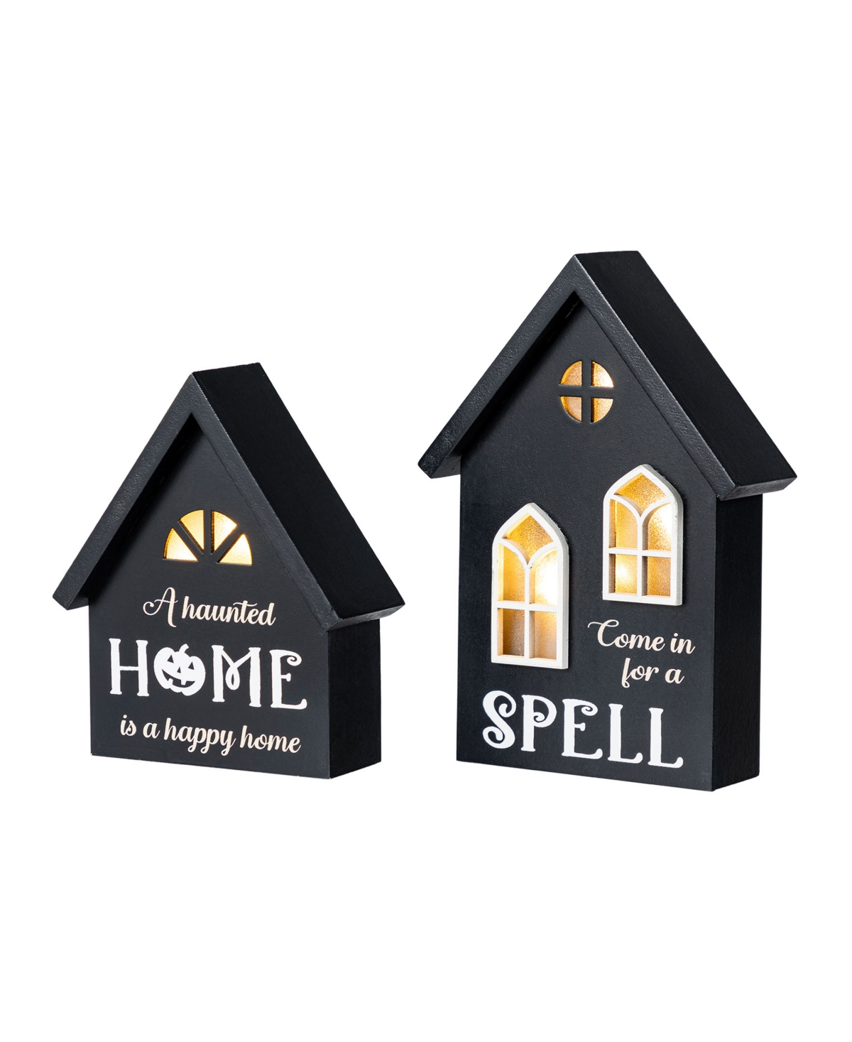 Lighted Halloween Wooden House-shaped Table Decor, Set of 2 - Multi