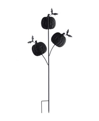 39.5" Halloween Metal Triple Pumpkin with Spring Bats Yard Stake