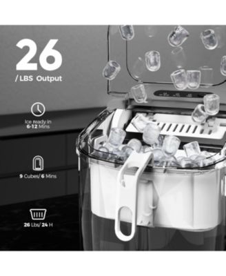 Countertop Ice Maker Machine with Handle,26Lbs/24H,9 Cubes Ready in 6 Mins,Self-Cleaning Function with Ice Scoop and Basket for Home/Office
