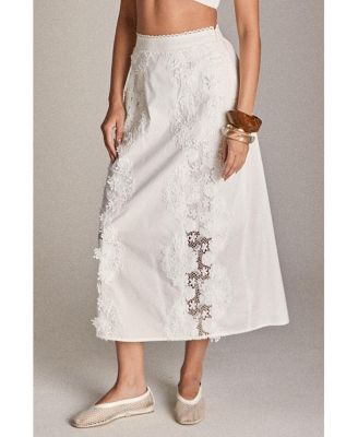 Women's Lace trimed midi skirt