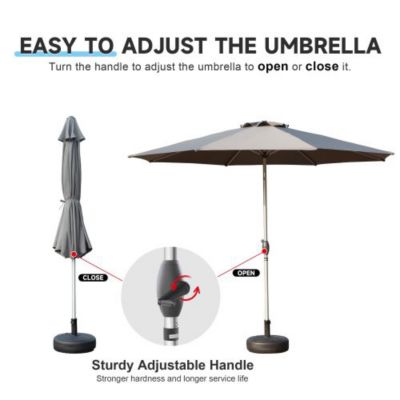 9FT Patio Umbrella Outdoor Table Umbrella with Push Button Tilt and Crank UV Protection Waterproof Gray