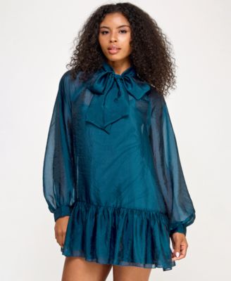 Juniors' Bow-Neck Organza Dress