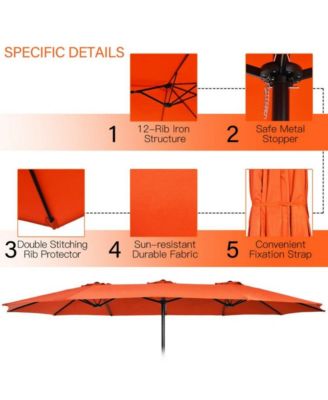 15 Feet Double-Sided Twin Patio Umbrella with Crank and Base
