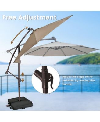 10 Feet Cantilever Umbrella with 32 LED Lights and Solar Panel Batteries