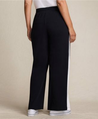 Women's Plus Size Sport Knit High Rise Relaxed Straight Leg Side Stripe Pants