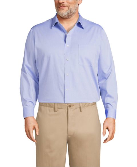 Мужская рубашка Lands' End Big & Tall No Iron Supima Cotton Pinpoint Straight Collar Dress Shirt, цвет: Светлый синий