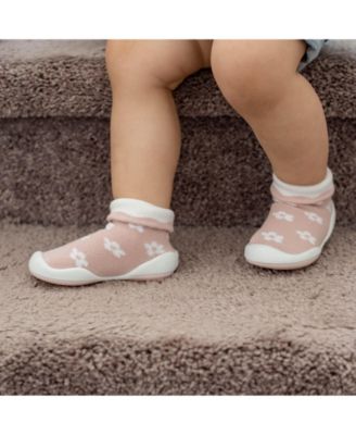 Baby Girls First Walk Sock Shoes Daisies - Mauve