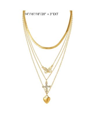 Layered Butterfly, Cross & Heart Pendant Necklace Set