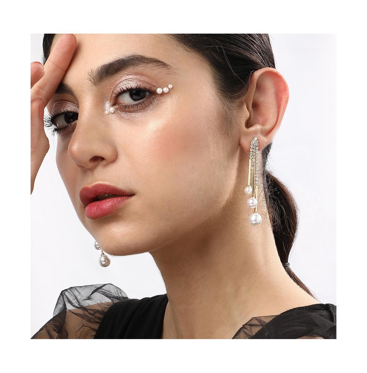 Sohi Women's Blue Snowball Drop Earrings In White