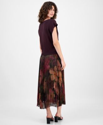 Women's Knit-Bodice Pleated-Skirt Dress
