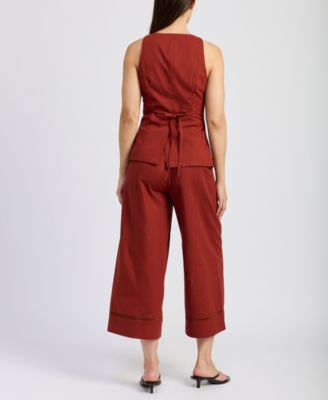 Women's Megumi Cotton Linen Sleeveless Button-Front Top