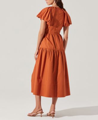 Women's Aine Bow-Tie Puff-Sleeve Cotton Midi Dress